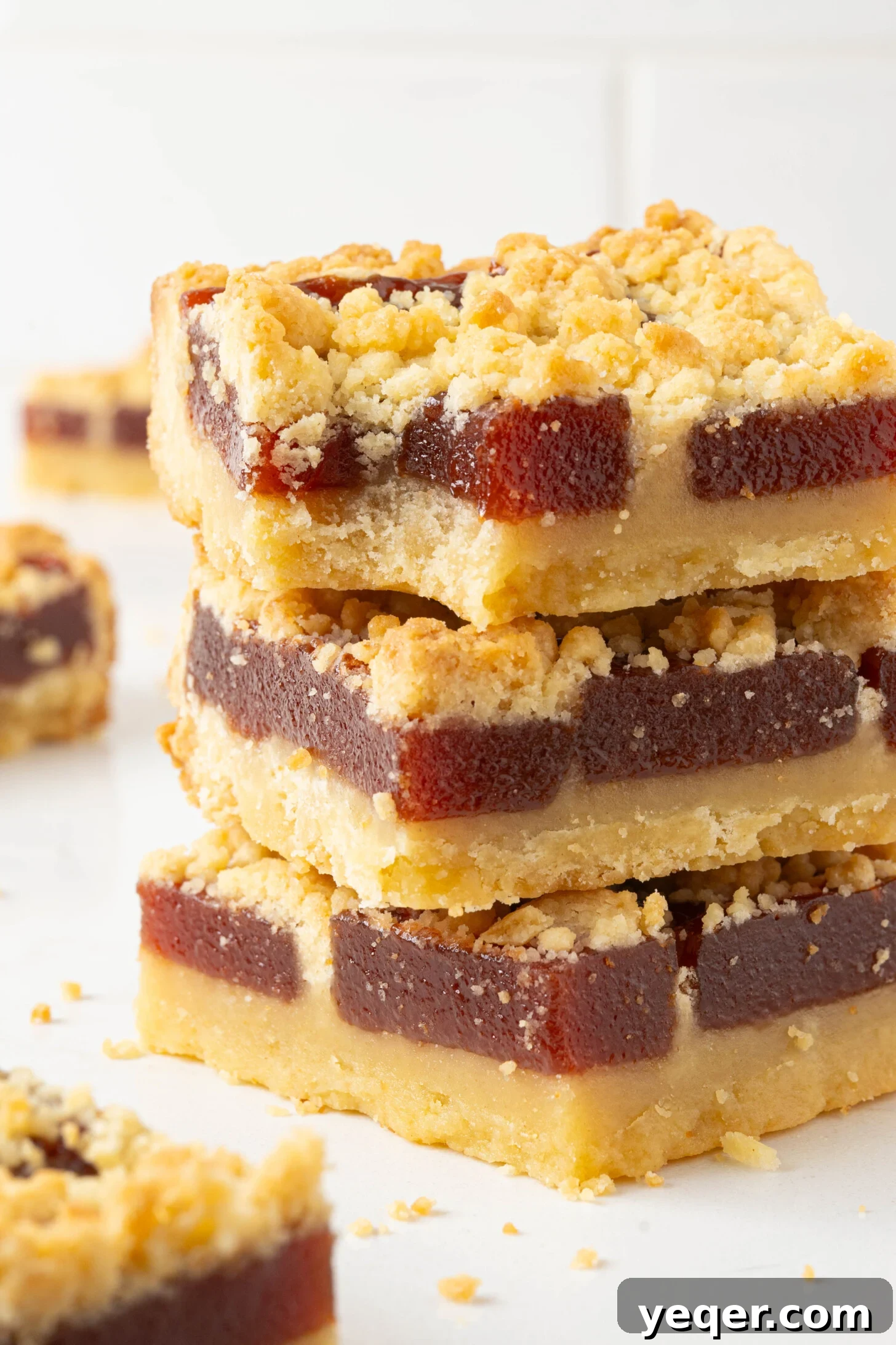 Golden Guava Crumble Bars 2 Delicious Guava Bars arranged artfully on a kitchen counter, ready to be enjoyed.