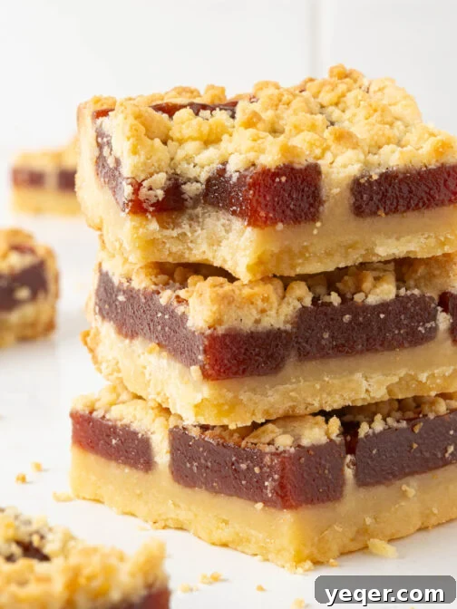 Guava bars on a counter.