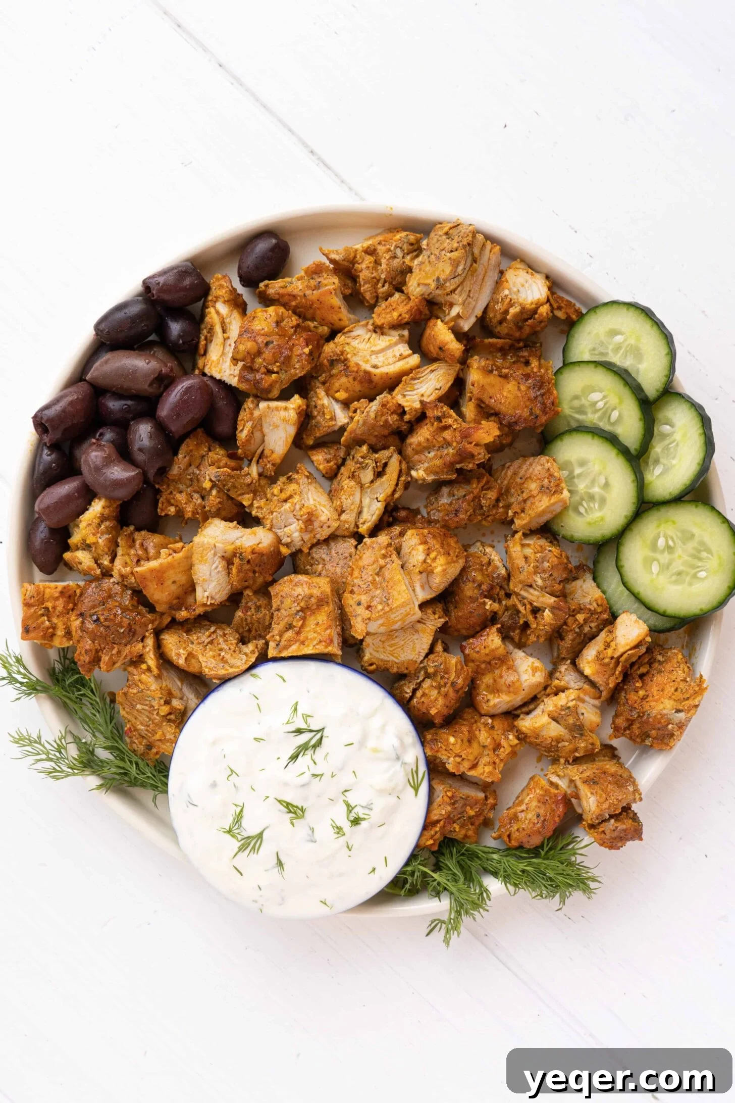 Refreshing Dill Tzatziki 2 A Greek plate of chicken with tzatziki sauce, demonstrating a perfect pairing.