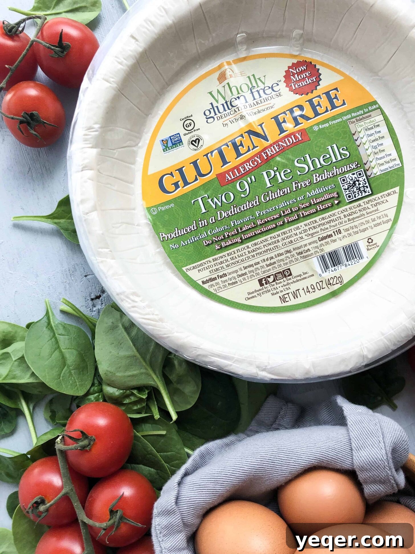 Mother's Day Brunch Dream Quiche 3 A gluten-free pie crust from Wholly Gluten Free, showcased as the foundation for the Mother's Day Quiche, highlighting its convenience and quality.