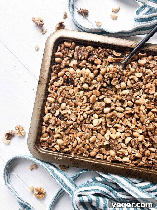 A sheet pan full of roasted nuts