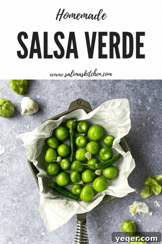 Smoky Tomatillo Salsa 8 A beautiful Pinterest-friendly image displaying all the raw ingredients for roasted salsa verde – tomatillos, jalapeños, serranos, and garlic – ready to be transformed.