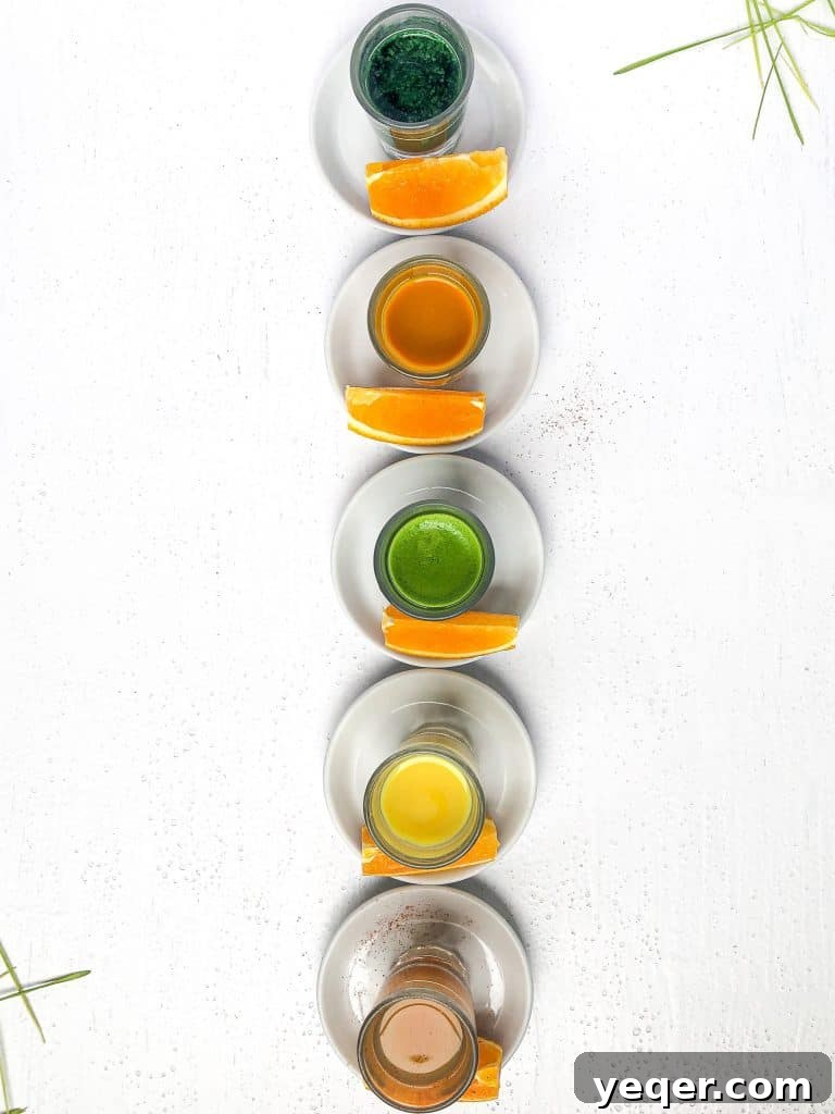 Portland Food Photography: Behind the Stellar Juices Lens 6 A selection of vibrant wellness shots at Stellar Juices, presented elegantly for professional food photography.