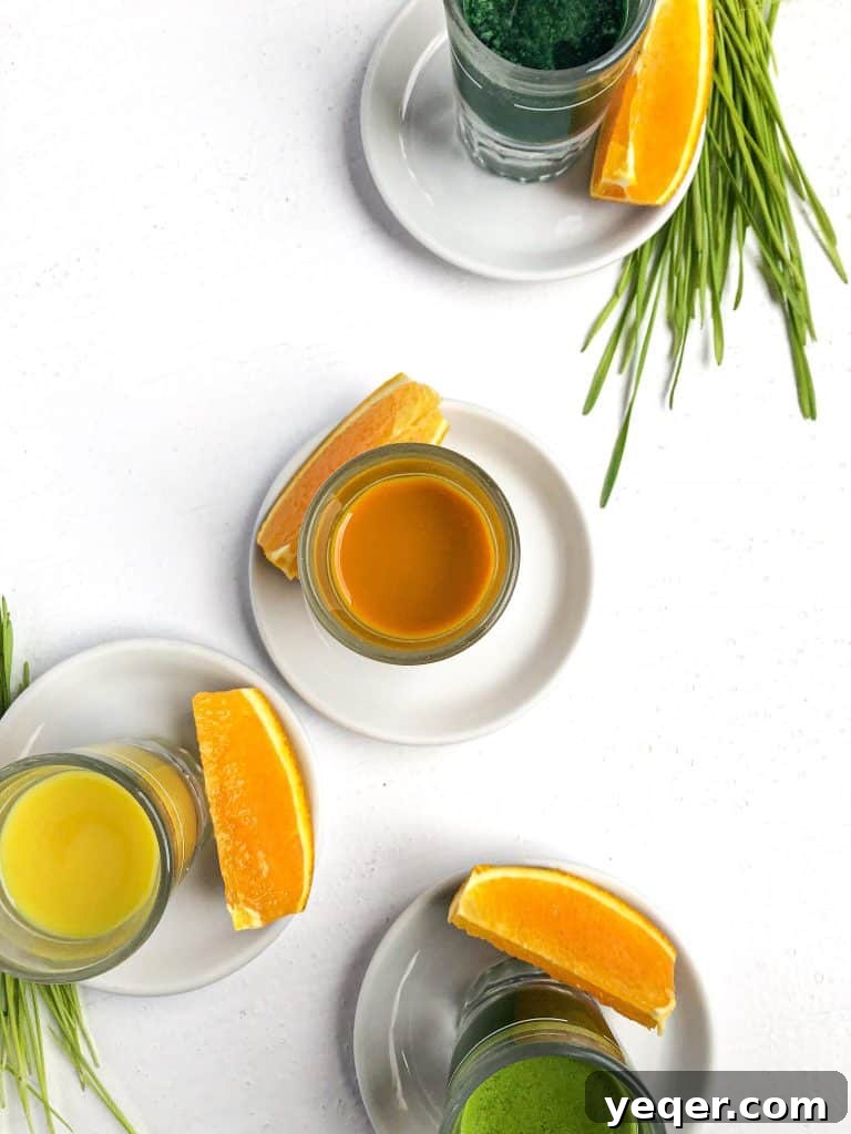 Portland Food Photography: Behind the Stellar Juices Lens 8 Another creative arrangement of colorful wellness shots from Stellar Juices, highlighting the variety and freshness of ingredients.