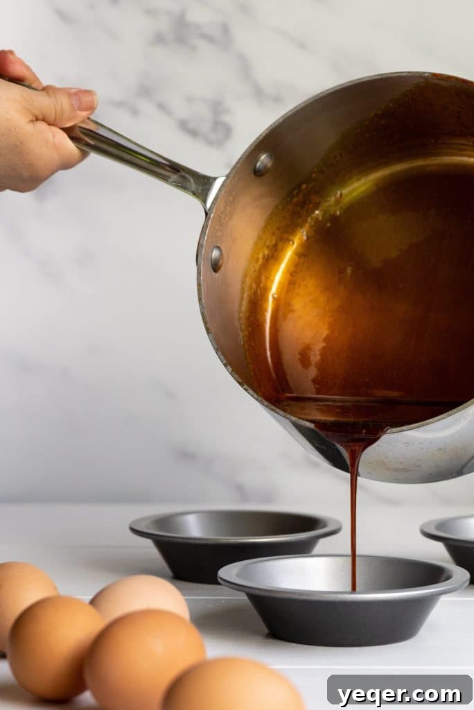 Salty Sweet Symphony: Puerto Rican Coconut Flan 4 Caramel being made in a pan.