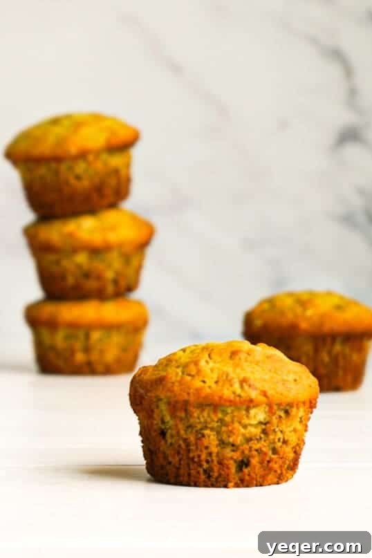 Decadent Chocolate-Swirled Banana Oat Muffins 5 Stacks of perfectly baked gluten-free banana oat muffins.