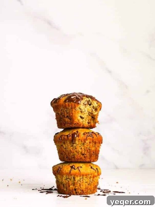 A stack of gluten free banana oat muffins.