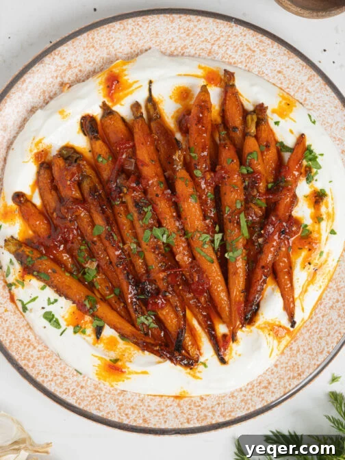 Harissa honey roasted carrots on a plate.