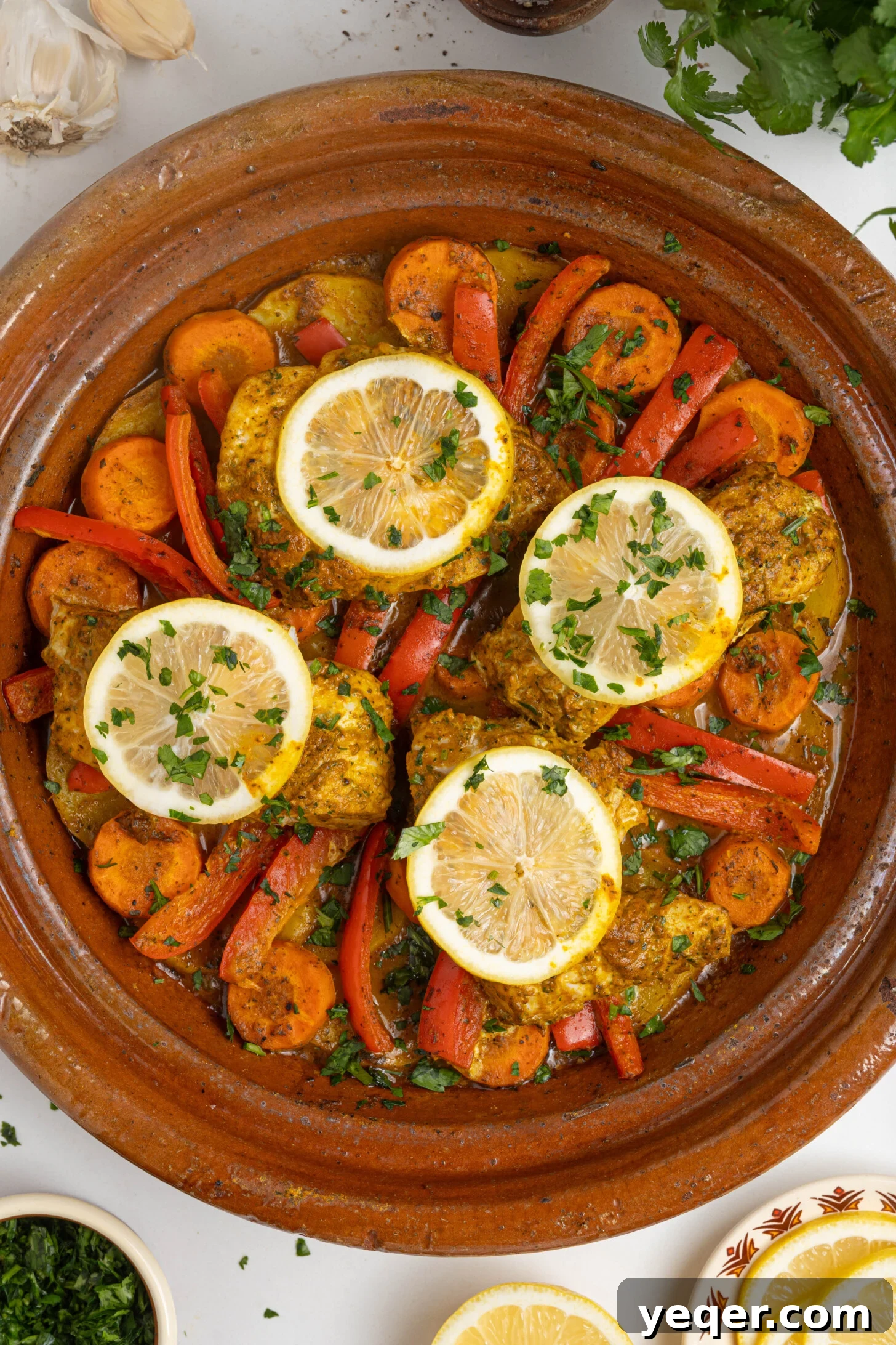 Moroccan Fish and Potato Tagine 7 A pot of Moroccan fish stew, highlighting the tender fish and perfectly cooked vegetables.
