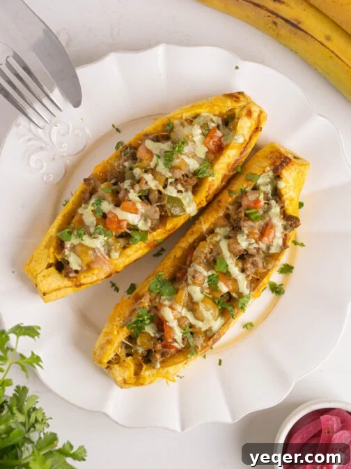 Puerto Rican Canoas Sweet Stuffed Plantain Delights 11 Puerto Rican Canoas (Sweet Stuffed Plantains) on a plate, garnished.