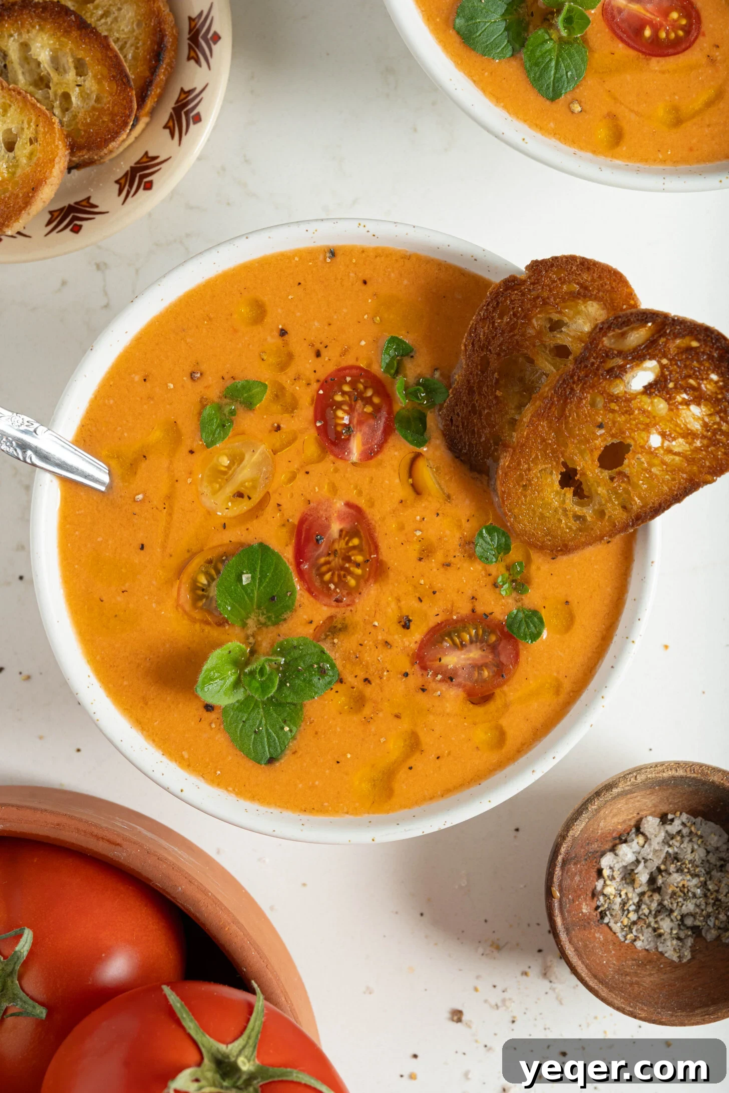 Classic Spanish Chilled Tomato Gazpacho 9 A beautifully presented bowl of Spanish gazpacho, garnished and ready to be enjoyed.